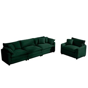 Set componibile da soggiorno in tessuto di velluto a coste verde moderno della metà del secolo con 3 posti e monoposto componibile con 2 bracci 4 cuscini - Product Image 5
