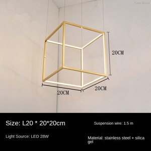 Lustre suspendu carré LED cube intégré pour restaurants, large, LED abstrait, plaqué or - Product Image 5