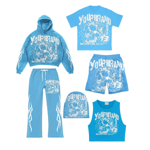 Conjunto de Sudadera con Capucha y Pantalones de Chándal Oversize de Algodón 100% con Cremallera, Estampado Personalizado, Lavado Ácido, Bordado y Pedrería - Product Image 1