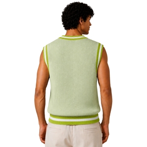 <b>Mens</b> Mint Green With Lime Green And <b>White</b> Contrast Stripe Summer Knit Sweater <b>Vest</b> V Neck Sleeveless Pullover Customized Logo - Product Image 2