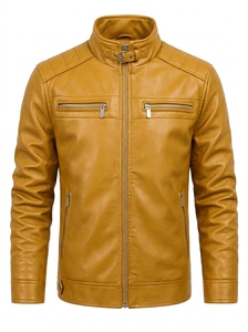 Veste en simili cuir pour homme, fermeture éclair intégrale, style décontracté, pour l'extérieur et le quotidien - Product Image 3