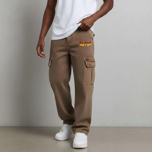 <b>Men's</b> Green Ripped Wide Leg <b>Jeans</b> High Waist Distressed Cotton Street Style Pants With Logo On Right Leg Autumn Wear - Product Image 1