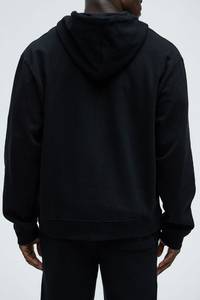 Sudadera con Capucha Unisex de Felpa de Algodón Grueso para Invierno, Diseño Personalizado con Bordado y Cuentas, Impresión Puff, Detalle de Bolsillo, Color Negro Liso - Product Image 2