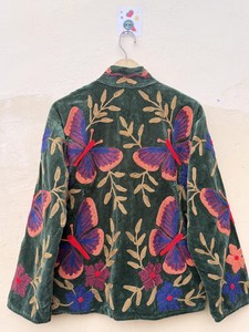 New Fresh Look Handmade <b>Velvet</b> Suzani Butterfly Embroidery <b>Jacket</b> Boho <b>Women</b> Short Coat Statement Outwear For Special Occasion - Product Image 2