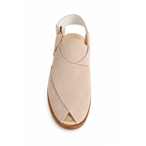 Mules Peshawari en daim à bout ouvert, sandales décontractées respirantes faites à la main, toutes saisons, couleur beige - Product Image 2