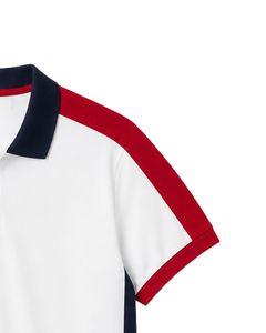 Polo homme personnalisé blanc, rouge et bleu marine, manches courtes, décontracté, sport, golf, respirant, été, design contrasté - Product Image 6