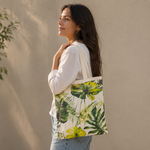 Custom Logo Tropical Print Cotton Beach Tote Bag 140 GSM 38x42 cm Reusable <b>Shopper</b> Wholesale OEM ODM Private Label Manufacturer - Product Image 5