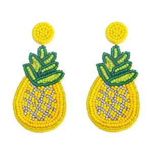 Boucles d'oreilles pendantes en perles d'ananas pour femmes, style bohème, bijoux de fête, en résine acrylique jaune et verte, boucles d'oreilles pendantes tendance - Product Image 1