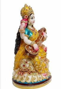 Saraswati Ji Resin <b>Statue</b> Handmade Traditional <b>Religious</b> Radha Krishna Figure Decor for Tabletop Home Office Living Room Display - Product Image 4