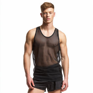 Camiseta sin mangas de malla transparente anti-UV ecológica para hombre, top transpirable 100% poliéster de secado rápido con cuello cuadrado para gimnasio y fitness - Product Image 3