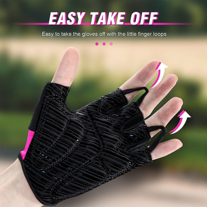 Gants de cyclisme demi-doigts noirs et roses en maille respirante unisexe pour l'été et le fitness - Product Image 6