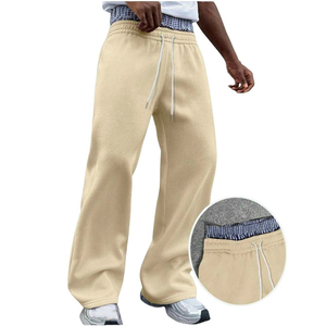 <b>Mens</b> <b>Pink</b> Canvas High Waist Double Waistband Breathable Eco-Friendly Sweatpants Loose Fit Wide Leg Casual Pants Elastic Waist - Product Image 5