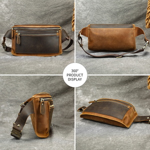Bolso Bandolera de Cuero Genuino Crazy Horse para Hombre, Riñonera de Cuero, Bolso de Hombro para Viaje, Bolso de Pecho de Cuero para Hombre - Product Image 5