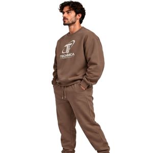 Ensemble survêtement décontracté en molleton pour homme, sweat-shirt à col rond et pantalon de jogging, motif graphique marron cacao, vêtements de sport d'hiver pour la gym et le streetwear - Product Image 2