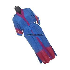 KL015 Vintage Sari Kimono Long Robe Summer Autumn Winter Floral Print Bohemian Oversized Full Length Sleeve Blended Poly Silk - Product Image 4