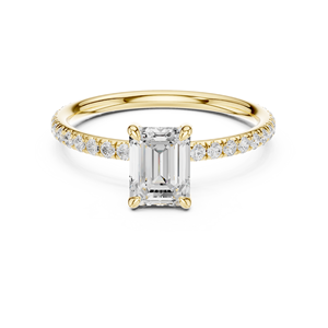 Anillos Clásicos de Compromiso, Boda y Aniversario con Banda Pavé, Diamante Cultivado en Laboratorio de Corte Esmeralda de 1 Quilate, Color E, Claridad VS1, Anillo de Oro Sólido de 14K - Product Image 1