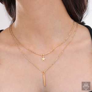 สร้อยคอทอง Prao ที่มีดาวและบาร์หลายชั้นเครื่องประดับชั้นที่ทันสมัย - Product Image 4