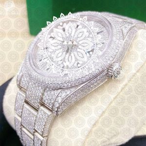 Montre mécanique de luxe pour homme Charm Jewels, boîtier incrusté de diamants, bracelet en cuir, cadran analogique 40 mm, acier inoxydable, étanche 10 bars - Product Image 1