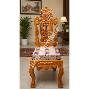 Chaise de salle à manger en bois massif artisanale de luxe, ornée de sculptures florales mandala, siège rembourré floral - Product Image 5