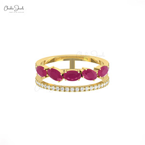 Trendy Ruby Gemstone Parallel <b>Split</b> Shank <b>Ring</b> Designed in 14K Fine Gold 0.20CTW Diamond Women's Jewelry for Weddings Wholesale - Product Image 4