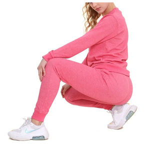 Ensemble de survêtement rose uni pour femme, manches longues, col rond, coupe ample avec poches latérales, tenue décontractée pour le printemps - Product Image 2