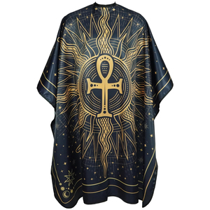 Cape de Barbier Imprimée Ankh Égyptien Personnalisée, Imperméable, Unisexe, pour Salon de Coiffure, avec Motif Doré et Logo - Product Image 1