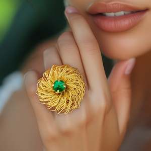 PRAO Golden Nest Emerald <b>Crystal</b> <b>Ring</b> Adjustable Size - Product Image 4