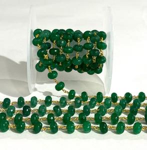 Chaîne de perles en pierre précieuse verte naturelle de 8 mm, fil plaqué or, chaîne de chapelet, fabrication de bijoux, fournitures de bricolage - Product Image 4