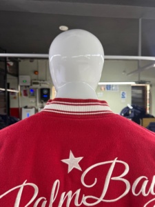 OEM Street Style Beige <b>Leather</b> Sleeve Letterman <b>Jackets</b> 100% Wool Fabric <b>Red</b> Color Button Style Varsity <b>Jackets</b> For Casual Use - Product Image 5
