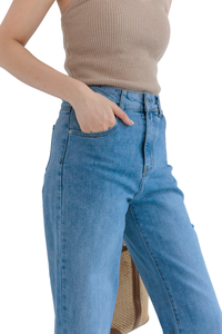 Jeans en denim droit pour femmes de haute qualité respirant taille moyenne Design Style Streetwear lavé pour toutes les saisons pour l'été - Product Image 4