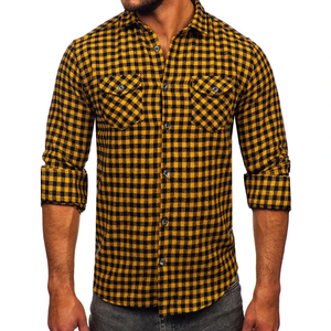 เสื้อเชิ้ตผ้าสักหลาดลายสก็อตแขนยาวสำหรับผู้ชาย ปกคอปก 100% ผ้าฝ้าย ใส่ได้ในฤดูใบไม้ร่วง ผ้าไม่ยับ แขนยาวเต็มตัว - Product Image 5