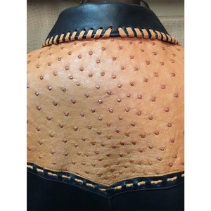 Tan Patchwork Men's Premium Genuine Cowhide Leather Ostrich Embossed Jacket Sample Service Customization Available - Product Image 4
