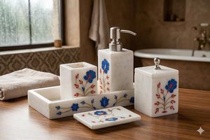 Handcrafted bathroom <b>set</b> premium bathroom accessories elegant washroom decor luxury vanity collection counter top organiser - Product Image 4