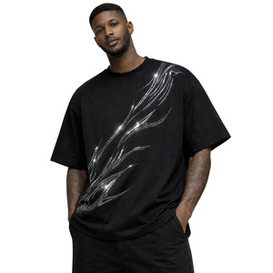 Luxury Rhinestone Graphic Men's <b>shirts</b> Heavyweight 100% Cotton Sparkly Crystal Oversized T-<b>shirt</b> Hip Hop Streetwear Black Tee - Product Image 6