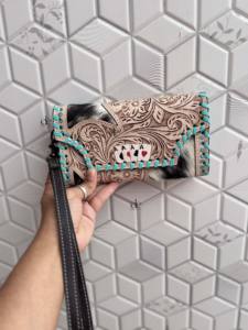 Cartera de mano de cuero de piel de vaca de diseñador, billetera tallada a mano, tarjetas de crédito de cuero de Color turquesa Vintage, regalos en efectivo - Product Image 2