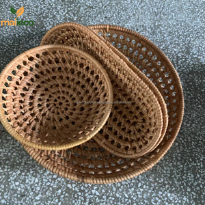 ถาดหวายธรรมชาติทรงรีแนววินเทจทำด้วยมือดีไซน์พื้นฐานสำหรับอุปกรณ์ครัวและที่เก็บผลไม้จากเวียดนามขายส่ง - Product Image 1