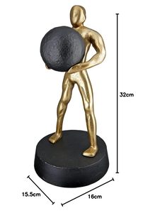 Gold Plated <b>Figurative</b> Sculpture Abstract Human Form Holding Sphere Contemporary Art Tabletop Decor for Living Room - Product Image 2
