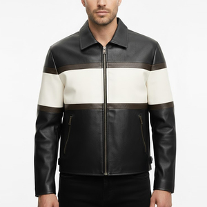 เสื้อแจ็คเก็ตหนังผ้าใบสำหรับผู้ชายสำหรับฤดูหนาว คอตั้งแบบซิป แต่งขอบด้วยหนังแกะ ไซส์ใหญ่ ขายส่งเสื้อแจ็คเก็ตฤดูหนาวสำหรับผู้ชาย - Product Image 1