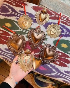 Metal Sacred Milagros Heart ex-votos Heart with a Cross <b>Small</b> Decorative Flaming Heart home wall decor <b>ornaments</b> - Product Image 1