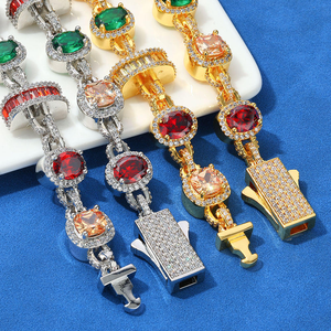 Collier tennis hip-hop en moissanite, rubis et émeraude, avec halo, luxueux, coloré, serti de pierres précieuses, bijou statement, cadeau - Product Image 3