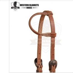 Cabecera de caballo de una oreja de cuero Argentino de la mejor calidad con hebilla de latón plateado Diseño de cuentas personalizable - Product Image 2