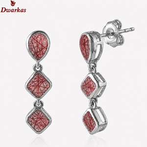 Perfect design classic <b>earrings</b> 925 sterling <b>silver</b> red rutile gemstone drop <b>earrings</b> for wedding anniversary - Product Image 1
