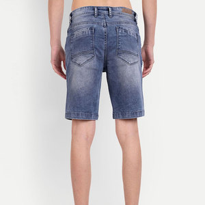Shorts Bermuda en jean déchiré bleu clair pour homme, taille mi-haute, fermeture éclair, style urbain, en coton tissé respirant, coupe ajustée, séchage rapide - Product Image 3