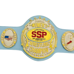 เข็มขัดแชมป์มวยปล้ำ SSP สำหรับผู้หญิง สายสีน้ำเงินคุณภาพสูง พร้อมธงชาติอเมริกาและญี่ปุ่น และดีไซน์แผ่นทอง - Product Image 2