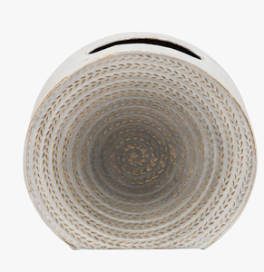 Jarrón de Cerámica Moderno Nórdico, Color Blanco Hueso, con Patrón Espiral Concéntrico, Hecho a Mano, Texturizado, en Forma de Donut, para Hogar u Hotel - Product Image 3
