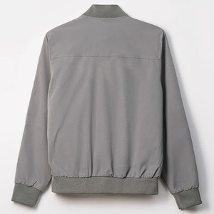 Men's Gray Bomber <b>Jacket</b> Casual <b>Zipper</b> Stand Collar Regular Fit Polyester Outerwear Autumn Wear - Product Image 2