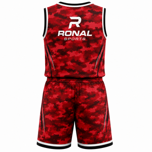 ชุดเสื้อบาสเก็ตบอล RONAL SPORTS สีแดงลายพราง แขนกุด คอวี ระบายเหงื่อได้ดี ชุดกีฬาสำหรับผู้ใหญ่ ราคาพิเศษ - Product Image 2