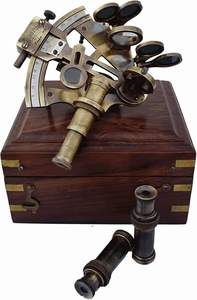Sextant et astrolabe de style antique en laiton, instrument de navigation céleste avec boîte de rangement en bois - Product Image 6