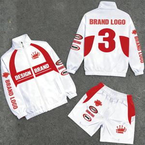 Men's Contrast Panel Nylon <b>Tracksuit</b> Set Graphic Print Zip up Windbreaker Jacket Shorts Racing Streetwear Wholesale - Product Image 5