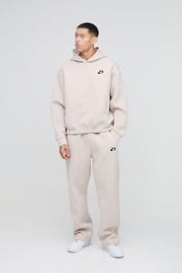 Ensemble de survêtement décontracté et tendance pour homme, 100 % coton, avec sweat à capuche zippé et pantalon de jogging ample brodé, deux pièces personnalisables - Product Image 4